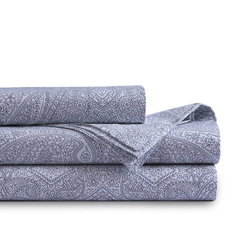 400 Thread Count Organic Cotton Extra Deep Pocket Sheet Set, Full Sheet Set with 3 Additional Pieces, Gigi Paisley