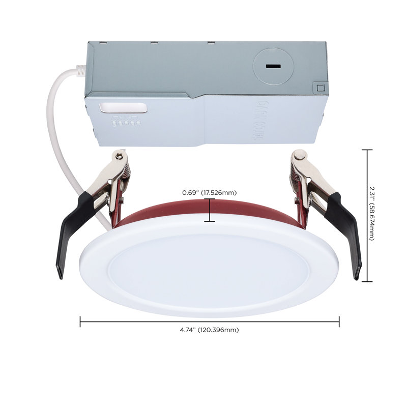10 Watt LED Fire Rated 4 Inch Direct Wire Slim Fit Flat Face Downlight Round Shape White Finish CCT Selectable 120 Volts Dimmable
