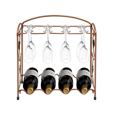 2 Tier Wine Rack Freestanding Countertop Wine Bottle Rack For 4 Bottles, 8 Goblets by Winston Porter