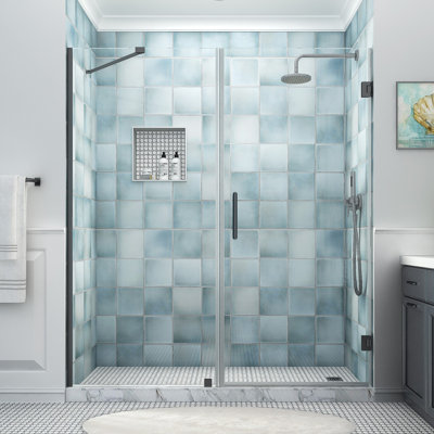 Belmore XL 70.25" W x 80" H Hinged Frameless Shower Door with StarCast Glass