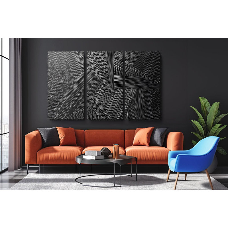 Reproduction d'art sur toile, noir et blanc, triptyque d'art abstrait noir et blanc, qualité musée, PRÊT À ÊTRE SUSPENDU