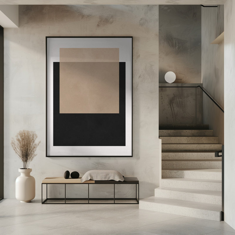 "Géométrie superposée", art mural encadré, Noir, noir, noir, noir, H 14 po x l 10 po