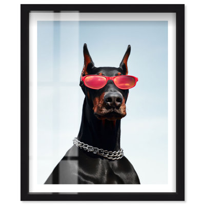 Doberman Vibe I Shadowbox Print Glam Wall Decor by Notoriart, Black Frame, 46"H x 37"W