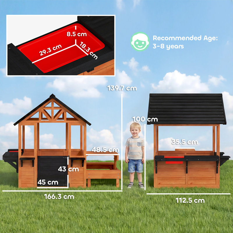 HOMCOM 166.3cm W x 112.5cm D Playhouse with Kitchen