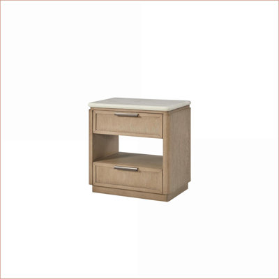 2-Drawer Rope Front Nightstand with Oak Veneer &amp; USB Port