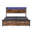 Lit plateforme en métal: tête de lit en bois, pied de lit USB, charge, 2 tiroirs-547930041