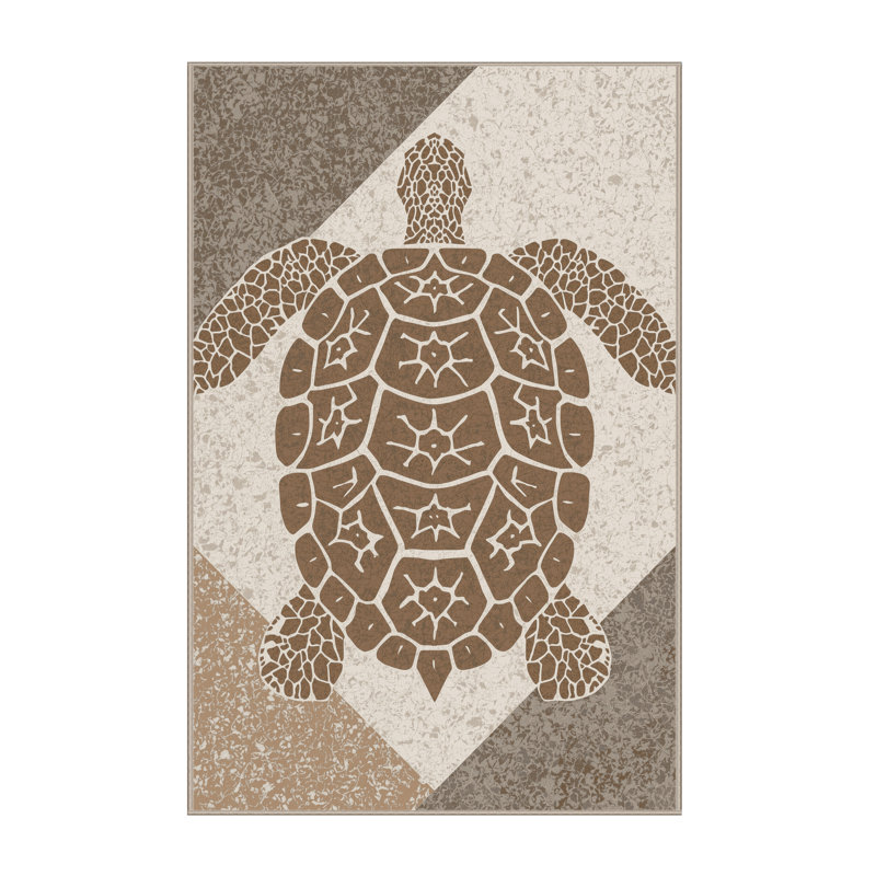 Machine Washable Oryn Desert Tortoise Global Inspired Block Print Rug in Beige – Beige Binding, 2 x 3