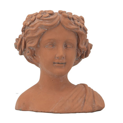 9X5.5X9.5" Brown Head Bust Planter, Greek Style Cement Head Planter - Indoor Outdoor Home Garden Decor
