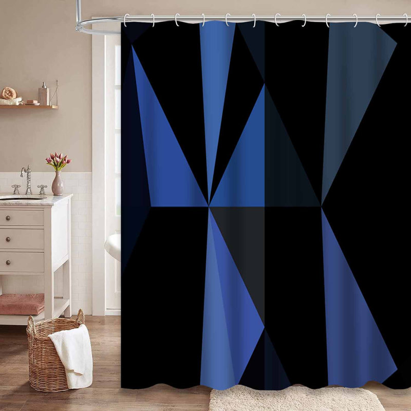 Rideau de douche léger à motif abstrait géométrique bleu avec 12 crochets, L 72 po x l 78 po