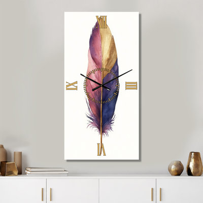 Luxe Feather with Gold Tips I - Glam Large Metal Wall Clock