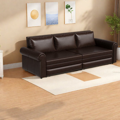 Multifunctional Leather Sofas Bed, 3-in-1 Convertible Design, Dark Brown
