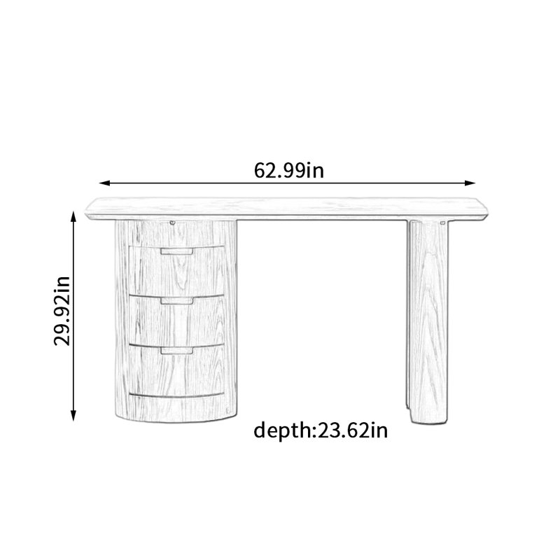 Bureau d'écriture à 4 tiroirs Retro, H 29,92 po x l 62,99 po x P 23,62 po