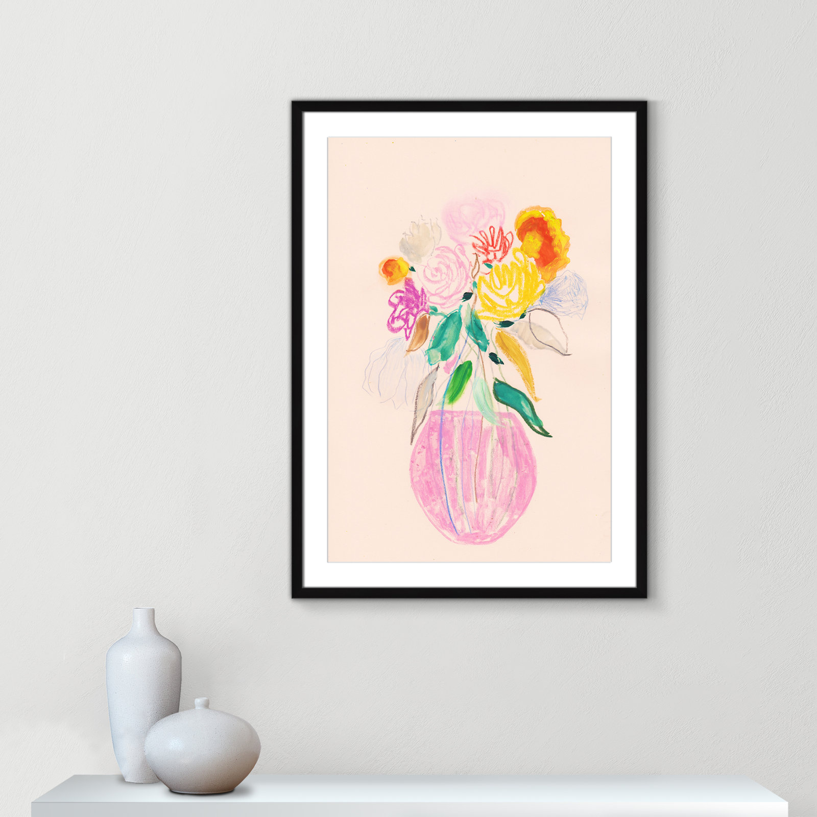 Simple Floral I Print by Bea Dina, Black Single Picture Framed Paper, White, 35.5" H x 25.5" W x 1.25" D