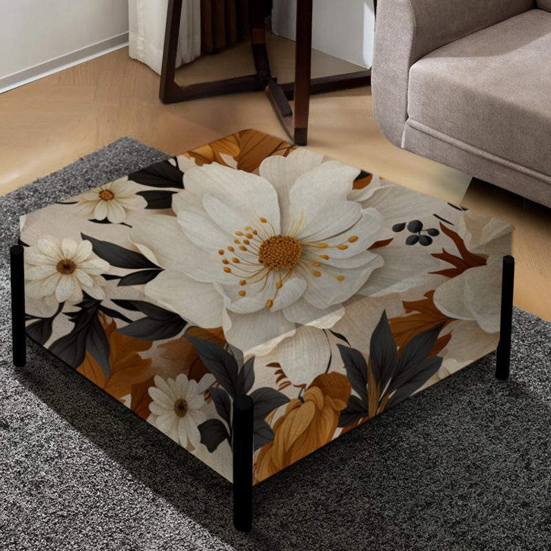Boho Earthy Blooms Poppies Bloom III - Grand repose-pieds carré floral