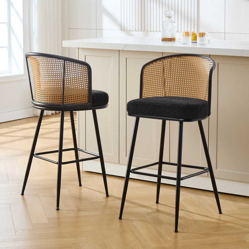 Cane Back Upholstered Counter & Bar Stool, 3, Counter Stool (26" Seat Height), Black