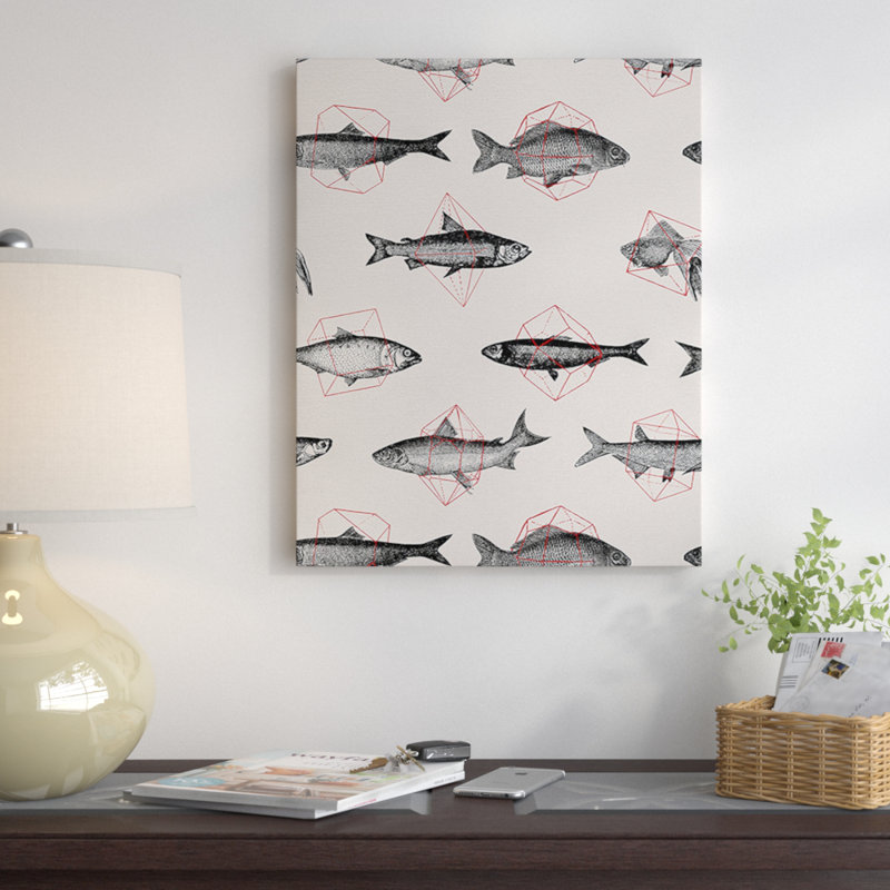 «Fishes In Geometrics», impression sur toile tendue, H 10 po x l 8 po x P 1,5 po