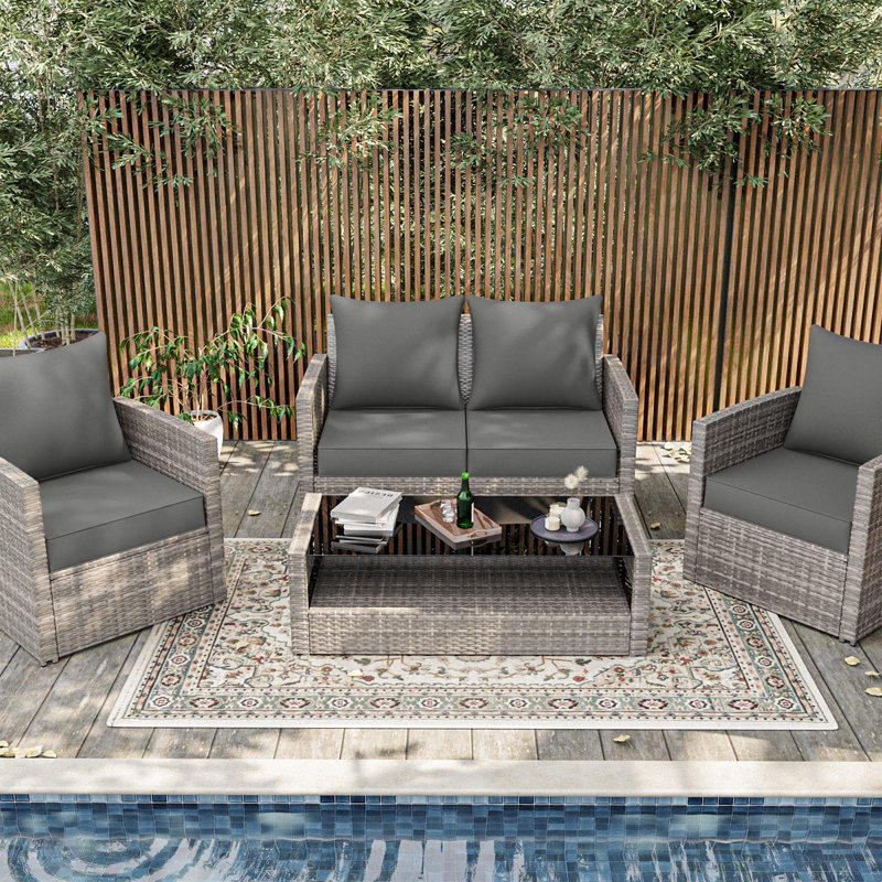 Wynee Outdoor Deep Seat Cushion Set Outdoor Patio Chair Cushions, 4", 22" W x 22" D, Light Gray