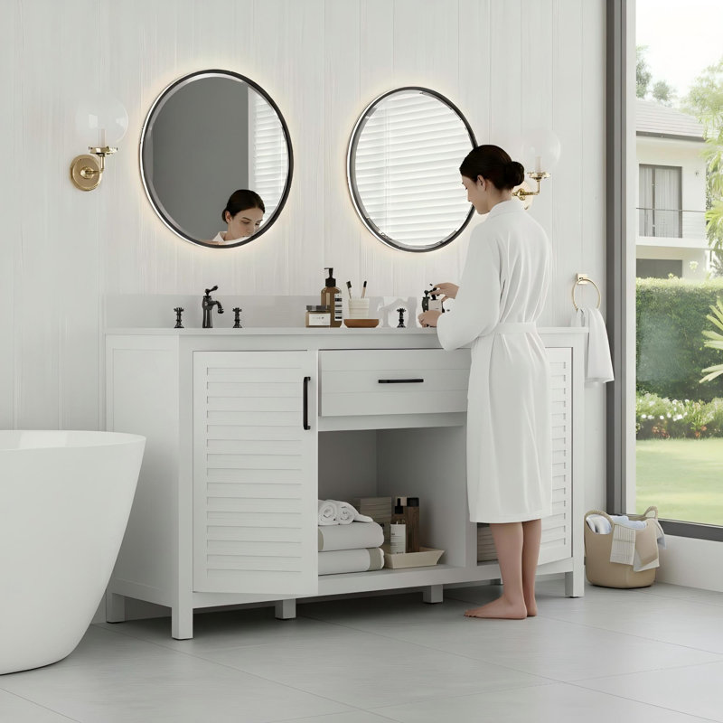 72-Inch White Double Sink Bathroom Vanity, With Quartz Countertop And Ceramic Basin, Pre-Assembled