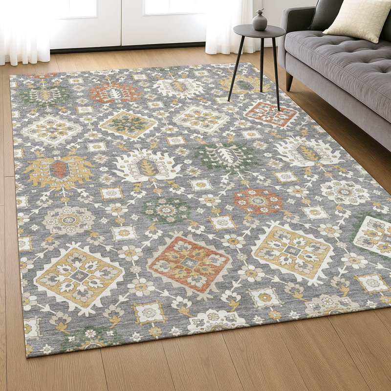 Premium Machine Washable Mayfield AMF2200 bohemian Rug, Gray, 8' x 10'