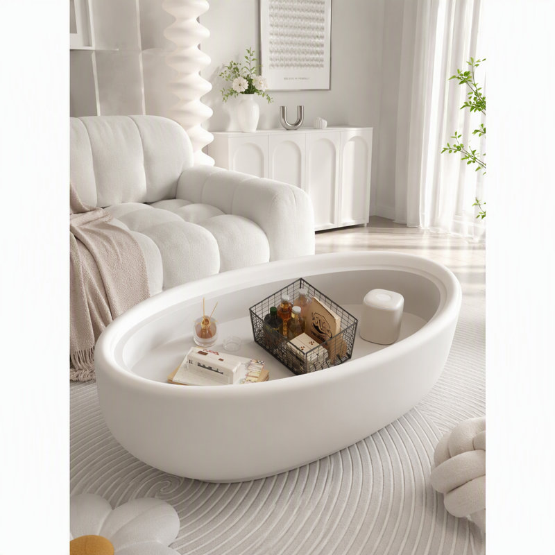 Table basse ovale avec rangement dissimulé, 28.33 lbs, White