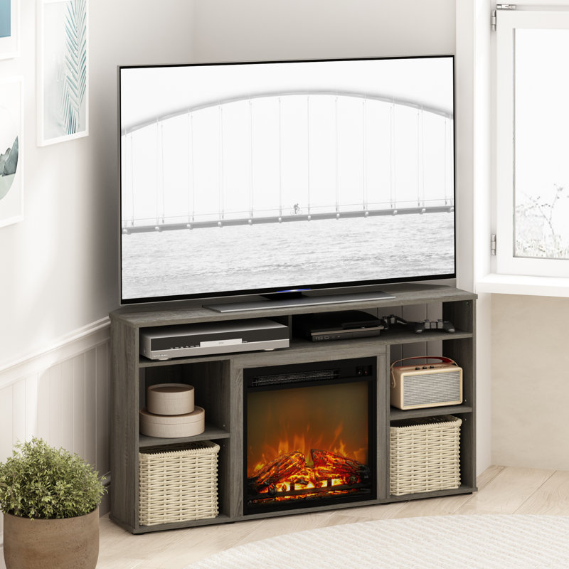 46.54'' W Corner Storage Credenza with Electric Fireplace, Gray