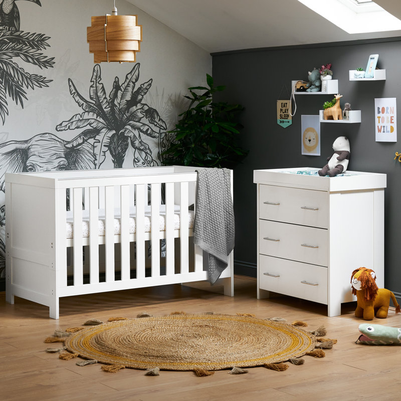 Nika Cot Bed 2-Piece Nursery Furniture Set, White Wash