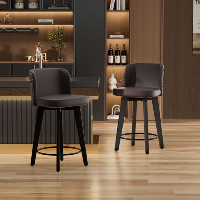 Swivel Upholstered Solid Wood Counter Stool