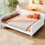Lit de jour rembourré beige, grand lit, 4 pieds, pin et cadre, fonctionnel pour le salon, taille avec lin, support solide et polyvalent, facile à installer