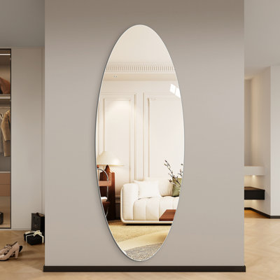 Miroir ovale en verre de 65 po x 24 po, cuivre 5 mm, pour habiller et coiffer le mur en cuivre argenté pleine grandeur, verre réfléchissant, entrée, chambre à coucher et salon