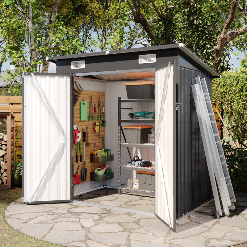 6 ft. W x 4 ft. D Galvanized Steel Metal Storage Shed with Sloping Roof, Lockable Door