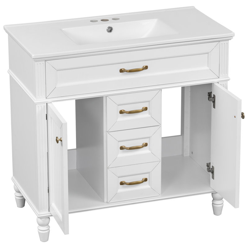 Meuble-lavabo 36 po avec comptoir en céramique, Blanc