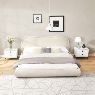 Upholstered Platform Bed Frame with Rounded Corners Curved Headboard, en Slats, Solid Wood Legs, Chenille Fabric, No Box Spring Needed, Easy Assembly by Red Barrel Studio