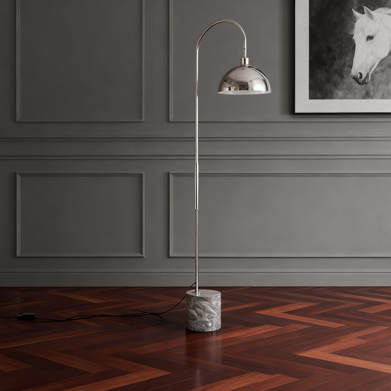 68" Dimmable Marble Floor Lamp, Silver