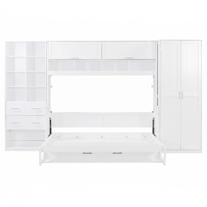 Lit escamotable mural avec placard, tiroirs et tablettes Murphy, Double, Blanc