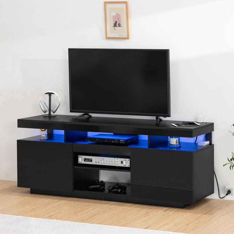 Giess TV Stand for TVs up to 70'', Gaming Entertainment Center with Outlets and LED Lights, Black
