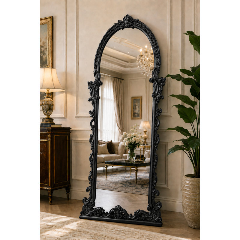 Ornate Baroque Gold Full-Length Floor Mirror, Black