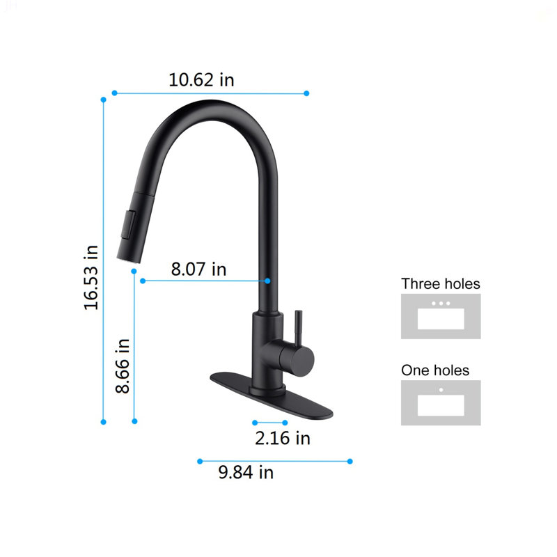 Robinet de cuisine tactile avec douchette extractible, Noir mat