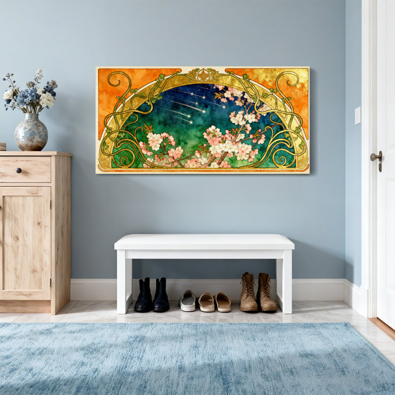 Fashion Art Nouveau Floral Night Sky Design, H 24 po x l 48 po