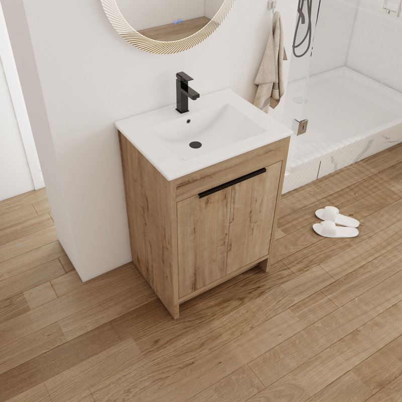 Rivanna 24.34'' Single Bathroom Vanity with Ceramic Top, Imitative Oaken