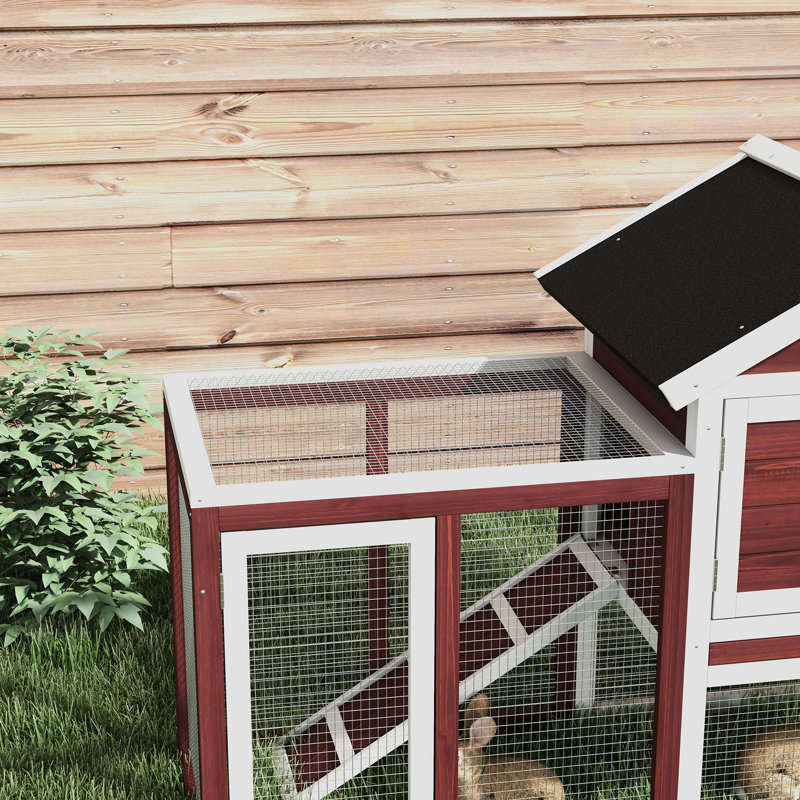 Abri de 48 po en bois massif, toit imperméable, plateau amovible, cage à lapin confortable avec toit en asphalte et rampe brun
