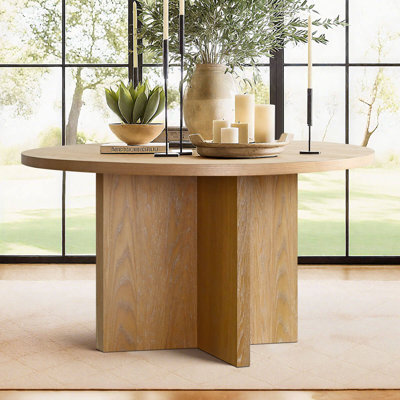52 Inch White Oak Veneer Round Pedestal Dining Table