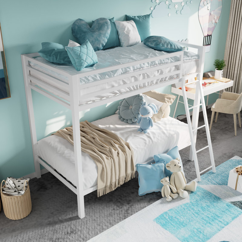 Koffler Kids Bunk Metal Bed Frame, Twin, White