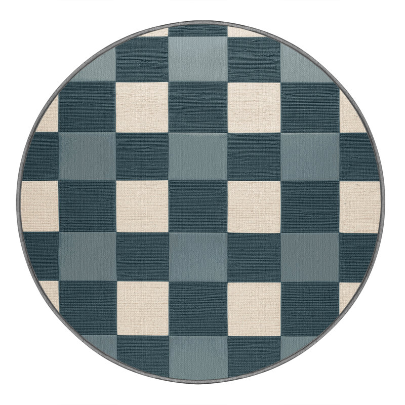 Machine Washable Checkered Green Area Rug