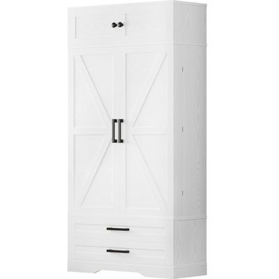 Kitchen Pantry 72" Height, With Eight Hanging Shelves, Two Drawers And Open Storage Cabinet, Freestanding Cupboard For Dining Room Living Room,industrial