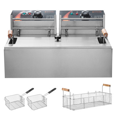 Friteuse professionnelle, 3000 W, pour dinde, avec 3 paniers amovibles, grande capacité 18 Qt / 17 L, en acier inoxydable, à poser sur un comptoir, couleur argent, conçue pour une utilisation en cuisine et en restauration.