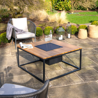 Himanshu Round Douglas Fir Wood Propane Smokeless Fire Pit Table with Hidden Fuel Tank