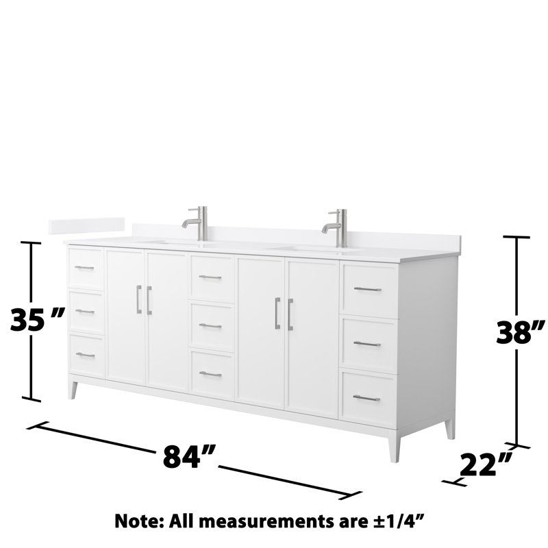 Elan 84'' W Vanity, White Cultured Marble, White, Brushed Nickel