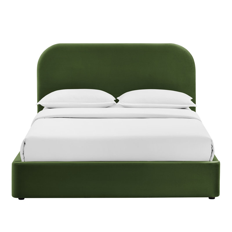 Structure de lit plateforme en velours Doron, Grand lit, Vert mousse