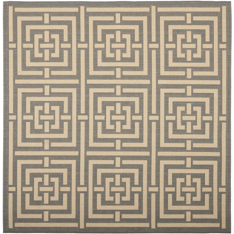 Arneshia Geometric Grey/Cream Indoor/Outdoor Area Rug, Square 6'7"
