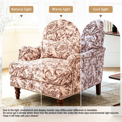 Upholstered Grey Nailhead Trim Accent Chair with Throw Pillow and Solid Wood Legs